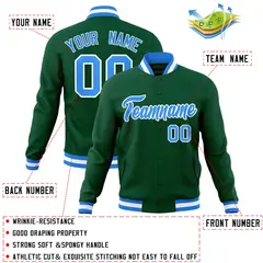 Green Powder Blue-White Varsity Full-Snap Letterman Jacket 4
