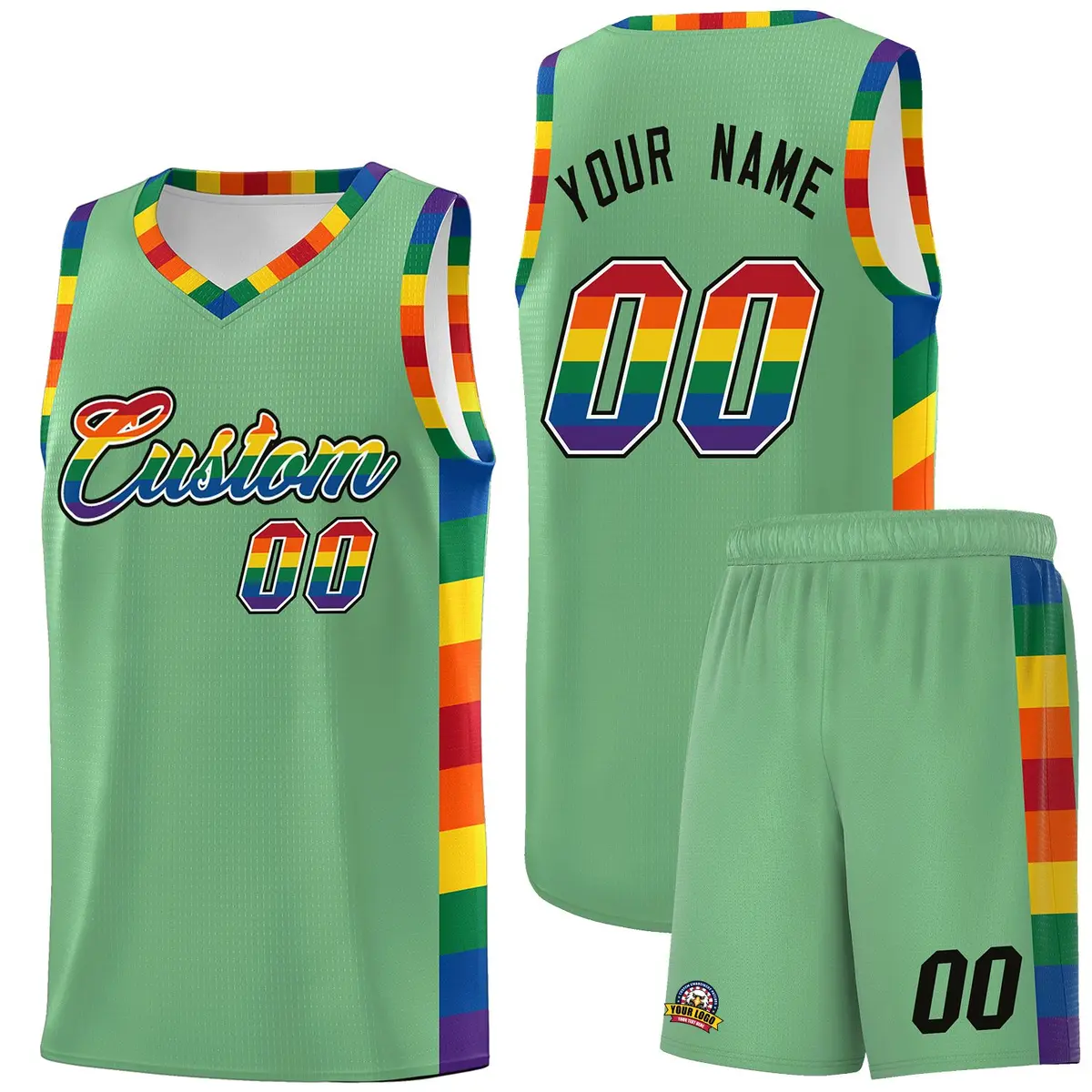 Green Pride Month LGBT Rainbow Basketball Jersey