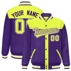 Green Purple Color Block Varsity Bomber Baseball Jacket