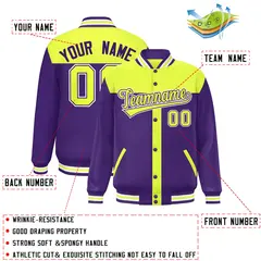 Green Purple Color Block Varsity Bomber Baseball Jacket 2