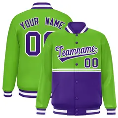Green Purple Color Block Varsity Full-Snap Letterman Jacket 1