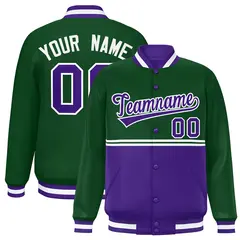 Green Purple Color Block Varsity Full-Snap Letterman Jacket 1