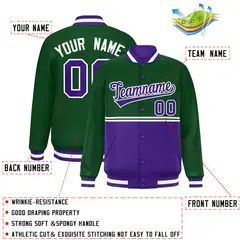 Green Purple Color Block Varsity Full-Snap Letterman Jacket 2