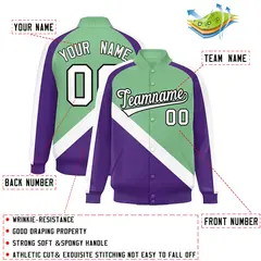 Green Purple Raglan Varsity Letterman Baseball Jacket 2