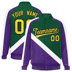 Green Purple Raglan Varsity Letterman Baseball Jacket 1