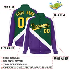 Green Purple Raglan Varsity Letterman Baseball Jacket 2