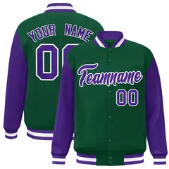 Green Purple-White Raglan Varsity Full-Snap Letterman Jacket 1