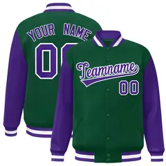 Green Purple-White Raglan Varsity Full-Snap Letterman Jacket 1