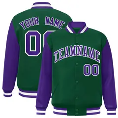 Green Purple-White Raglan Varsity Full-Snap Letterman Jacket 1