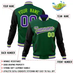 Green Purple-White Raglan Varsity Full-Snap Letterman Jacket 4