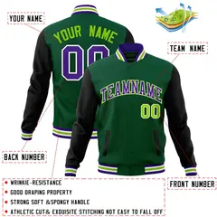 Green Purple-White Raglan Varsity Full-Snap Letterman Jacket 4
