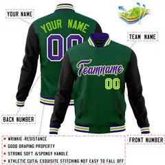Green Purple-White Raglan Varsity Full-Snap Letterman Jacket 4
