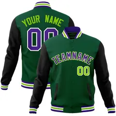 Green Purple-White Raglan Varsity Full-Snap Letterman Jacket 1