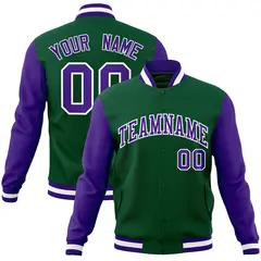 Green Purple-White Raglan Varsity Full-Snap Letterman Jacket 1