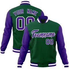 Green Purple-White Raglan Varsity Full-Snap Letterman Jacket 1