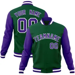 Green Purple-White Raglan Varsity Full-Snap Letterman Jacket 1
