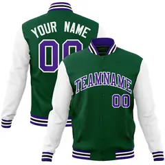 Green Purple-White Raglan Varsity Full-Snap Letterman Jacket