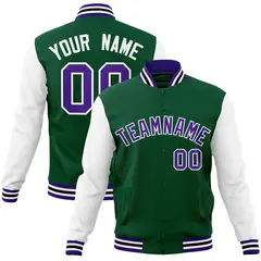 Green Purple-White Raglan Varsity Full-Snap Letterman Jacket