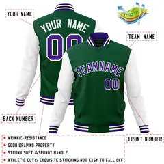 Green Purple-White Raglan Varsity Full-Snap Letterman Jacket 4