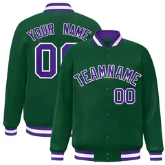 Green Purple-White Varsity Full-Snap Letterman Jacket 1