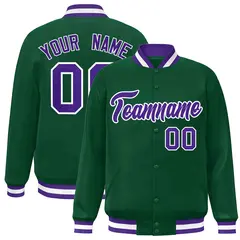Green Purple-White Varsity Full-Snap Letterman Jacket 1