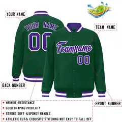 Green Purple-White Varsity Full-Snap Letterman Jacket 2