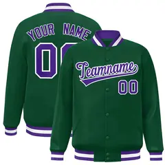 Green Purple-White Varsity Full-Snap Letterman Jacket 1