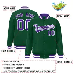 Green Purple-White Varsity Full-Snap Letterman Jacket 2
