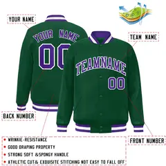 Green Purple-White Varsity Full-Snap Letterman Jacket 2