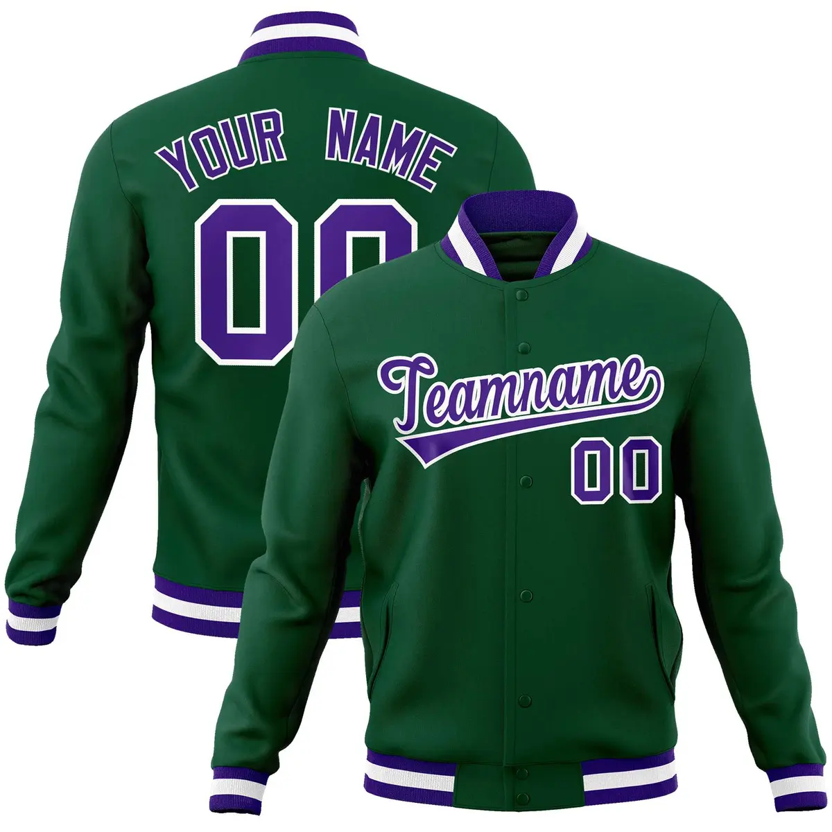 Green Purple-White Varsity Full-Snap Letterman Jacket