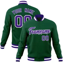 Green Purple-White Varsity Full-Snap Letterman Jacket 1