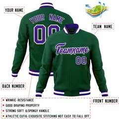 Green Purple-White Varsity Full-Snap Letterman Jacket 4