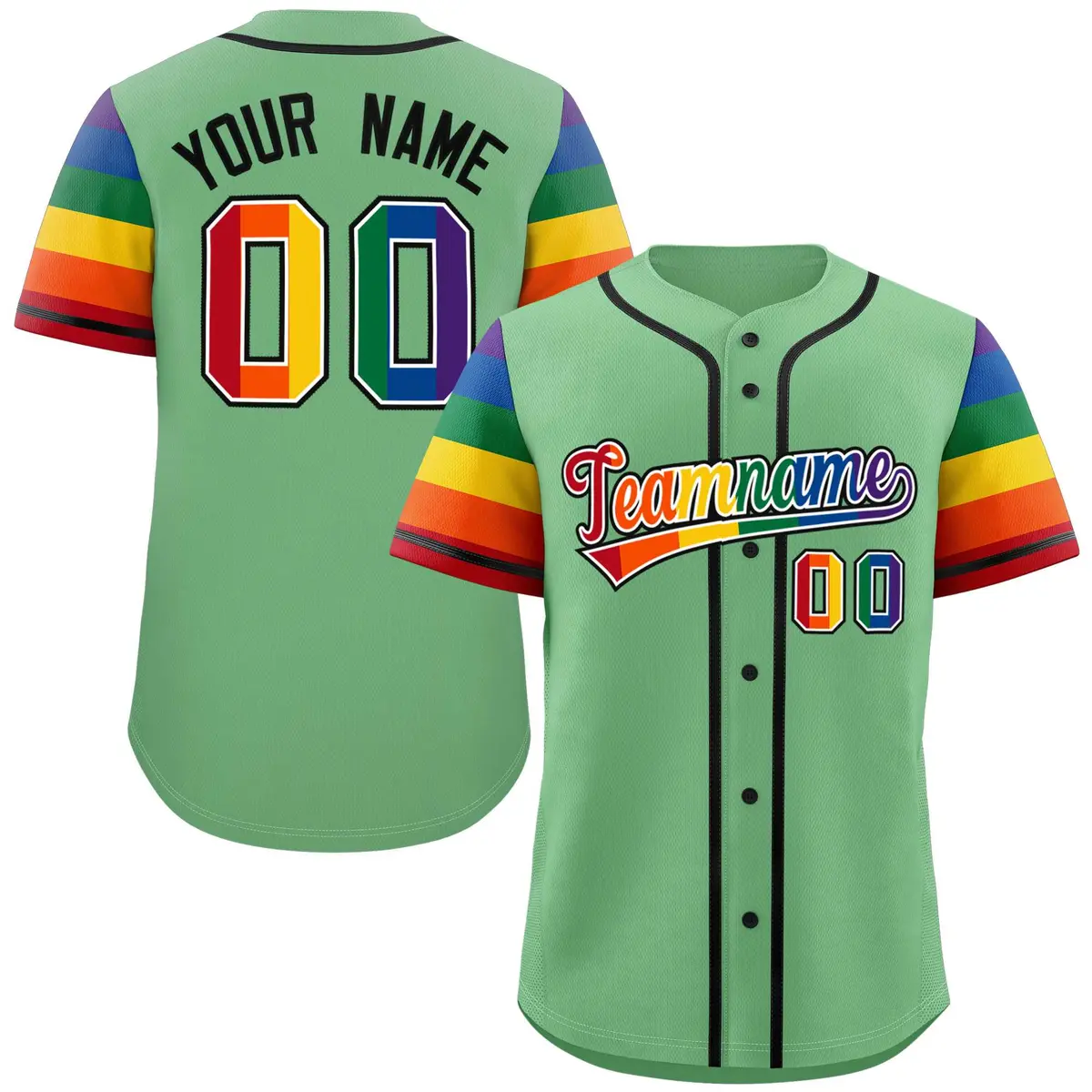 Green Rainbow Pride Month Raglan Sleeves Baseball Jersey