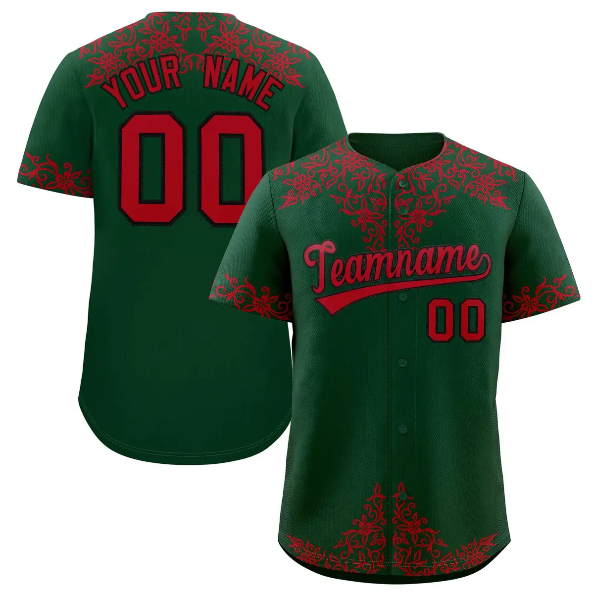 Green Red Baroque Style Baseball Jersey