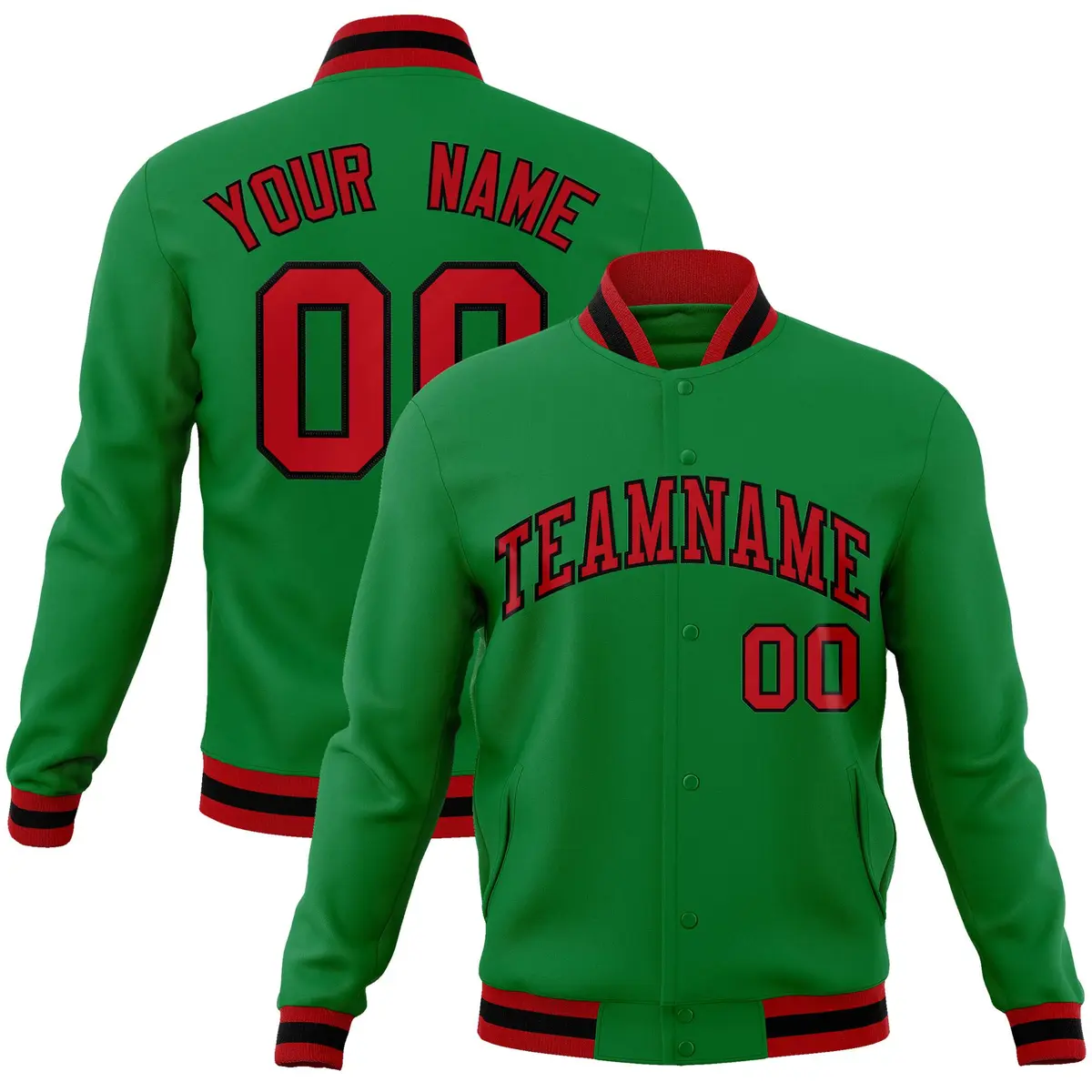 Green Red-Black Classic Varsity Full-Snap Letterman Jacket