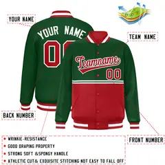 Green Red Color Block Varsity Full-Snap Letterman Jacket 2