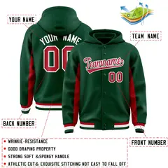 Green Red Color Block Varsity Letterman Hoodie Jacket 4