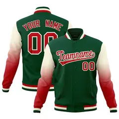 Green Red Cream Gradient Raglan Varsity Letterman Jacket 1