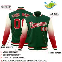 Green Red Cream Gradient Raglan Varsity Letterman Jacket 2