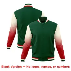 Green Red Cream Gradient Raglan Varsity Letterman Jacket 7