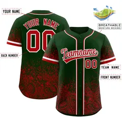 Green Red Floral Gradient Full Button Baseball Jersey 2