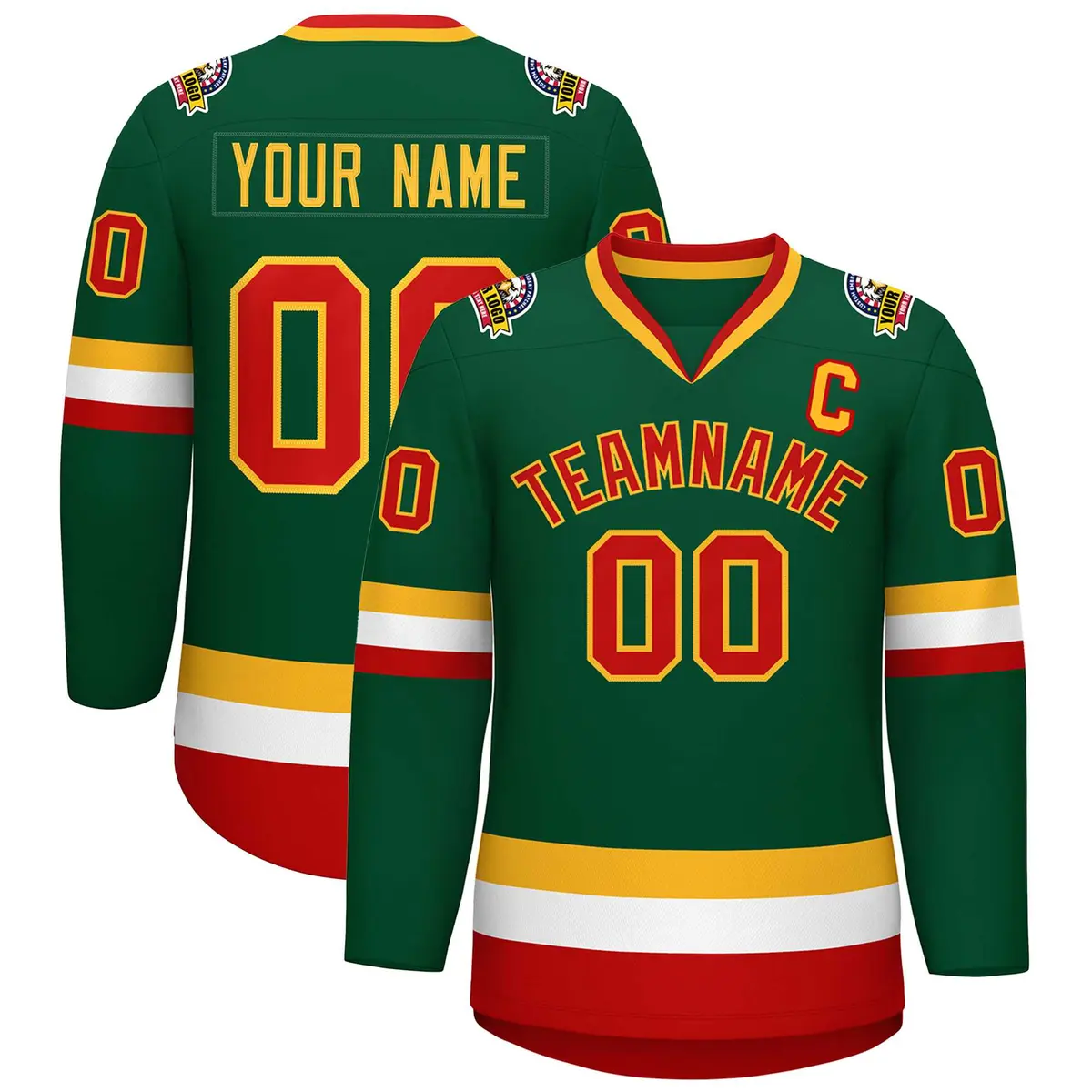 Green Red-Gold Classic Style Hockey Jersey