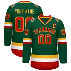 Green Red-Gold Classic Style Hockey Jersey