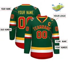 Green Red-Gold Classic Style Hockey Jersey 2