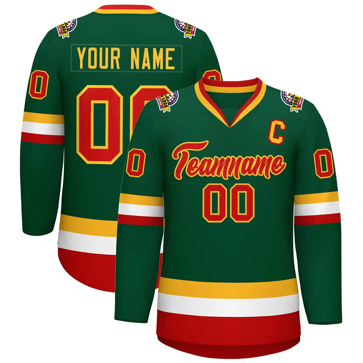 Green Red-Gold Classic Style Hockey Jersey