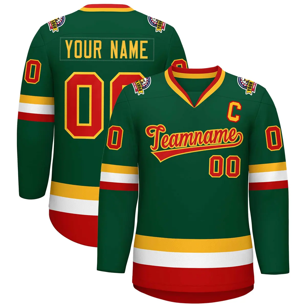 Green Red-Gold Classic Style Hockey Jersey