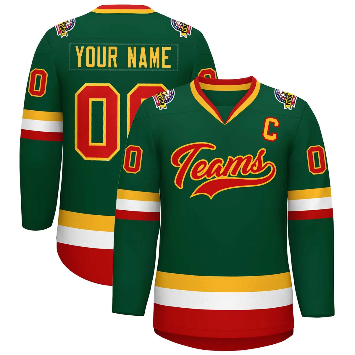 Green Red-Gold Classic Style Hockey Jersey