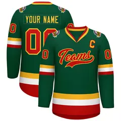Green Red-Gold Classic Style Hockey Jersey 1