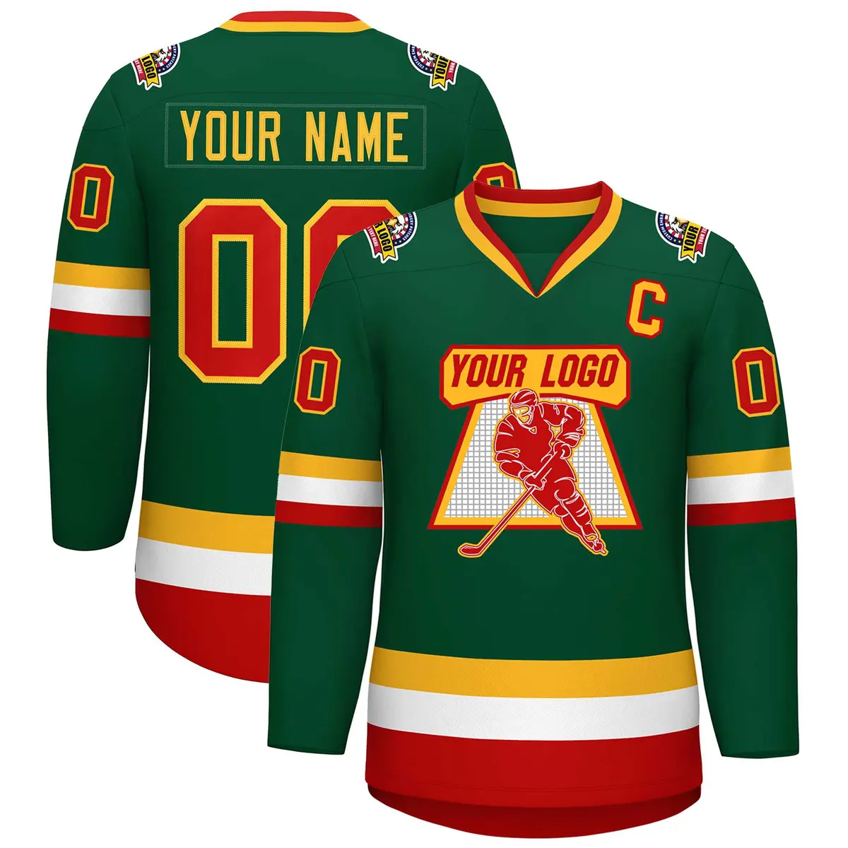Green Red-Gold Classic Style Hockey Jersey