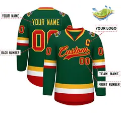 Green Red-Gold Classic Style Hockey Jersey 2